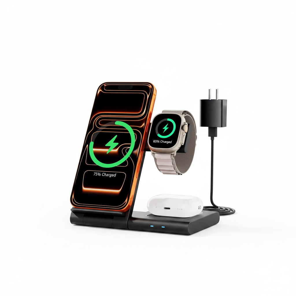 Portable Wireless Charger: for Apple Charging Station 3 in 1 Charger Stand Multiple Devices for Apple - iPhone 11-17 - Watch 2-11 SE Ultra Series - Airpods 4 3 2 Pro
