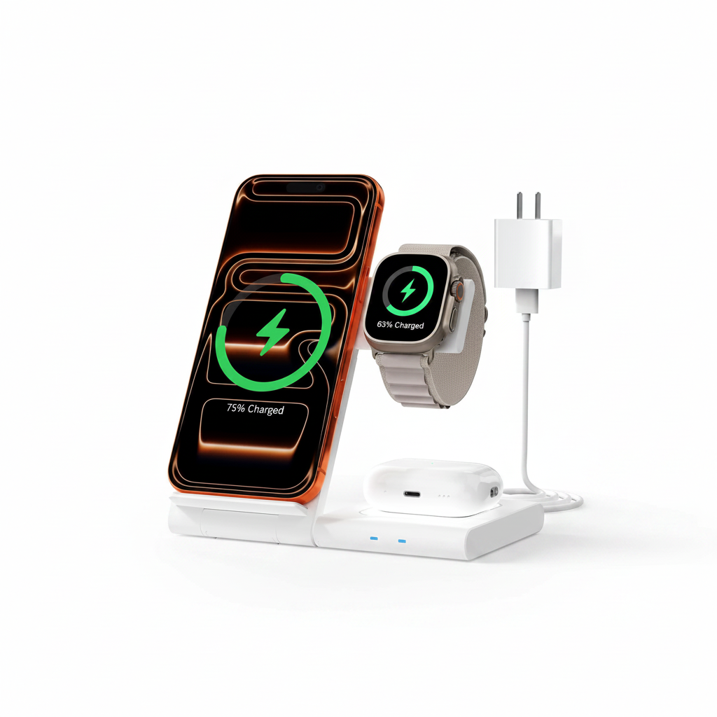 Portable Wireless Charger: for Apple Charging Station 3 in 1 Charger Stand Multiple Devices for Apple - iPhone 11-17 - Watch 2-11 SE Ultra Series - Airpods 4 3 2 Pro