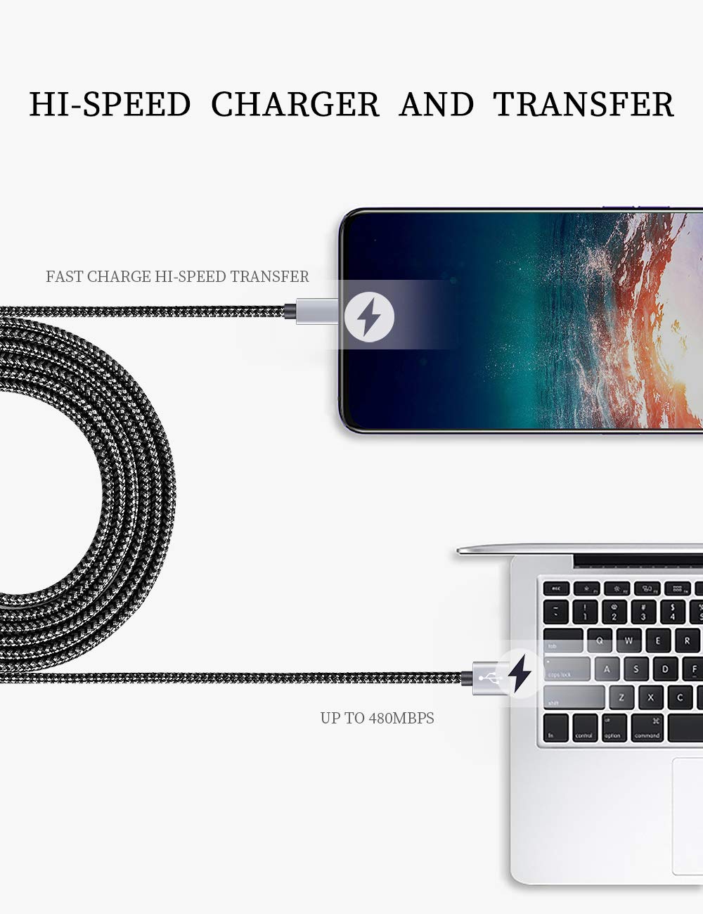 USB Type C Cable Fast Charging, 5 Pack(6Ft 3A) Braided C Charger Cables Compatible with Samsung S10E/Note 9/S10/S9/S8 