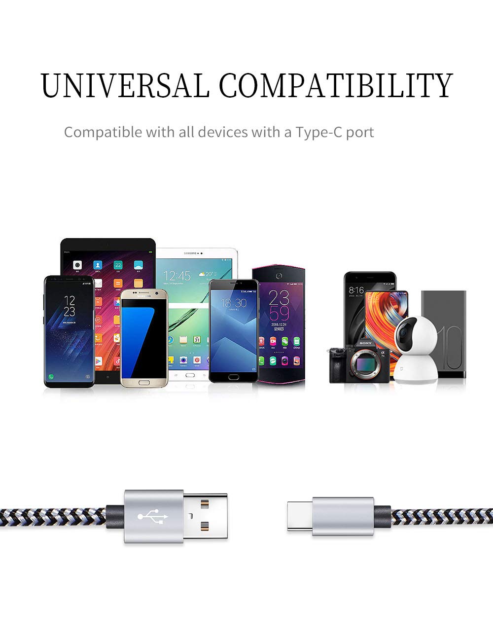 USB Type C Cable Fast Charging, 5 Pack(6Ft 3A) Braided C Charger Cables Compatible with Samsung S10E/Note 9/S10/S9/S8 