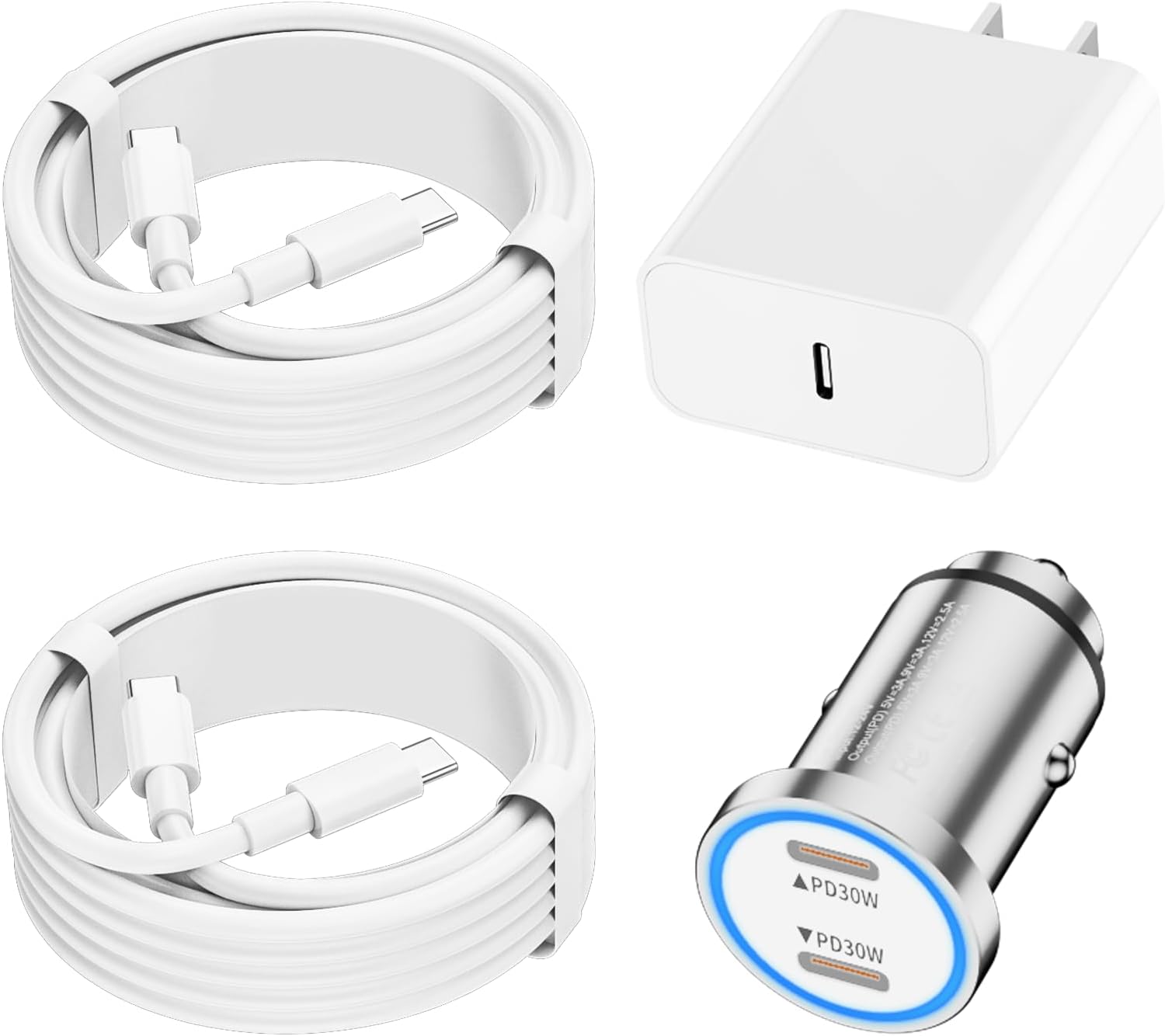 iPhone 16 Fast Car Charger,Car Charger for iPhone 15,60W Dual USB C Fast Car Charger Adapter+20W PD USB-C Wall Charger Block+2Pack USB C Cord 