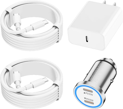 iPhone 16 Fast Car Charger,Car Charger for iPhone 15,60W Dual USB C Fast Car Charger Adapter+20W PD USB-C Wall Charger Block+2Pack USB C Cord 