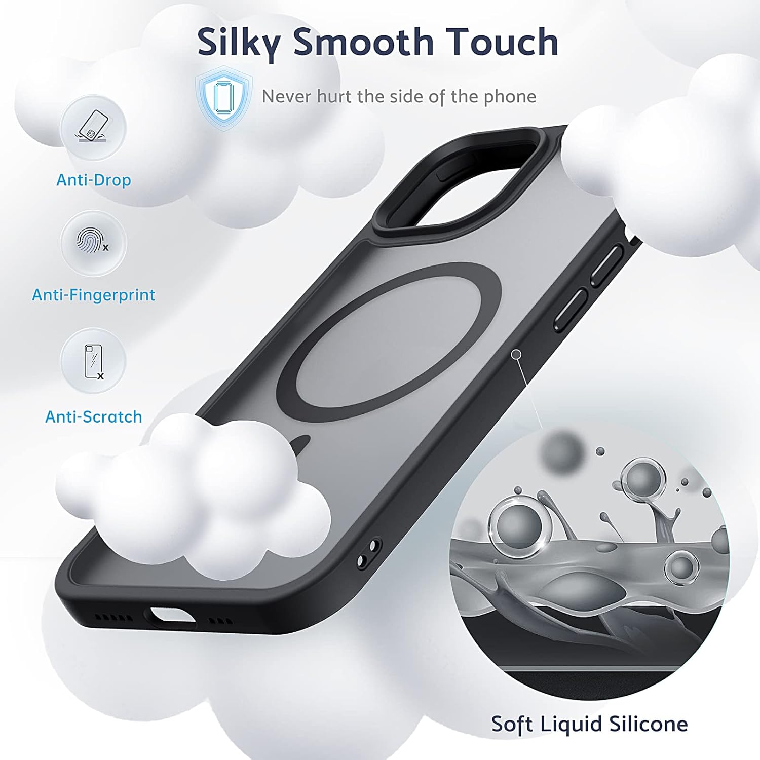 Magnetic Shockproof for Iphone 12/12 Pro Case, [Fit for Magsafe] [Military-Grade Drop Tested] Soft Silicone Slim Anti-Scratch Case for Iphone 12/12 Pro Case Anti-Fingerprint,Black