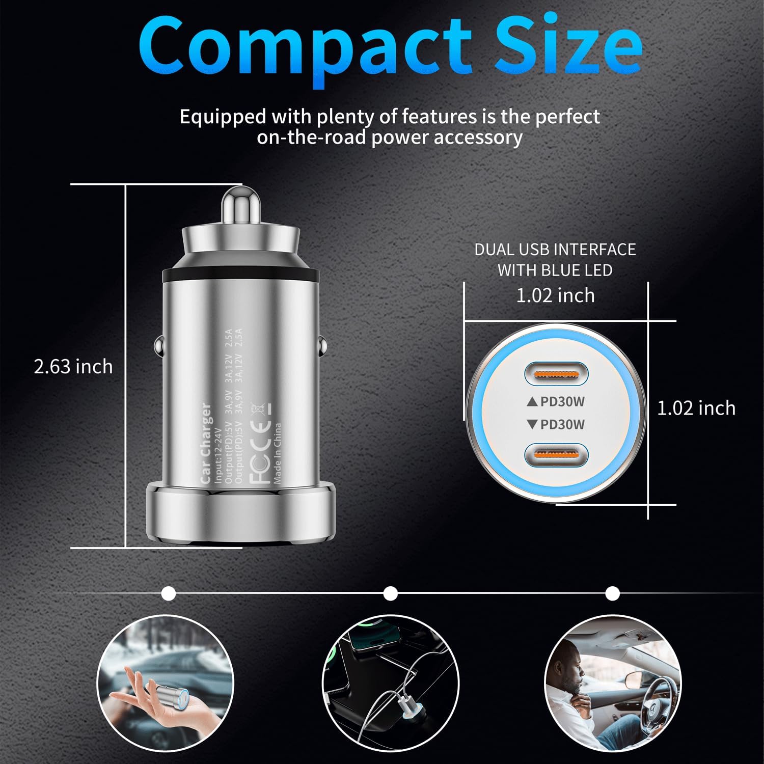iPhone 16 Fast Car Charger,Car Charger for iPhone 15,60W Dual USB C Fast Car Charger Adapter+20W PD USB-C Wall Charger Block+2Pack USB C Cord 