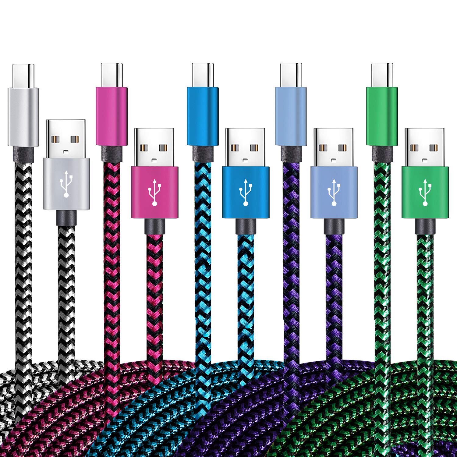 USB Type C Cable Fast Charging, 5 Pack(6Ft 3A) Braided C Charger Cables Compatible with Samsung S10E/Note 9/S10/S9/S8 
