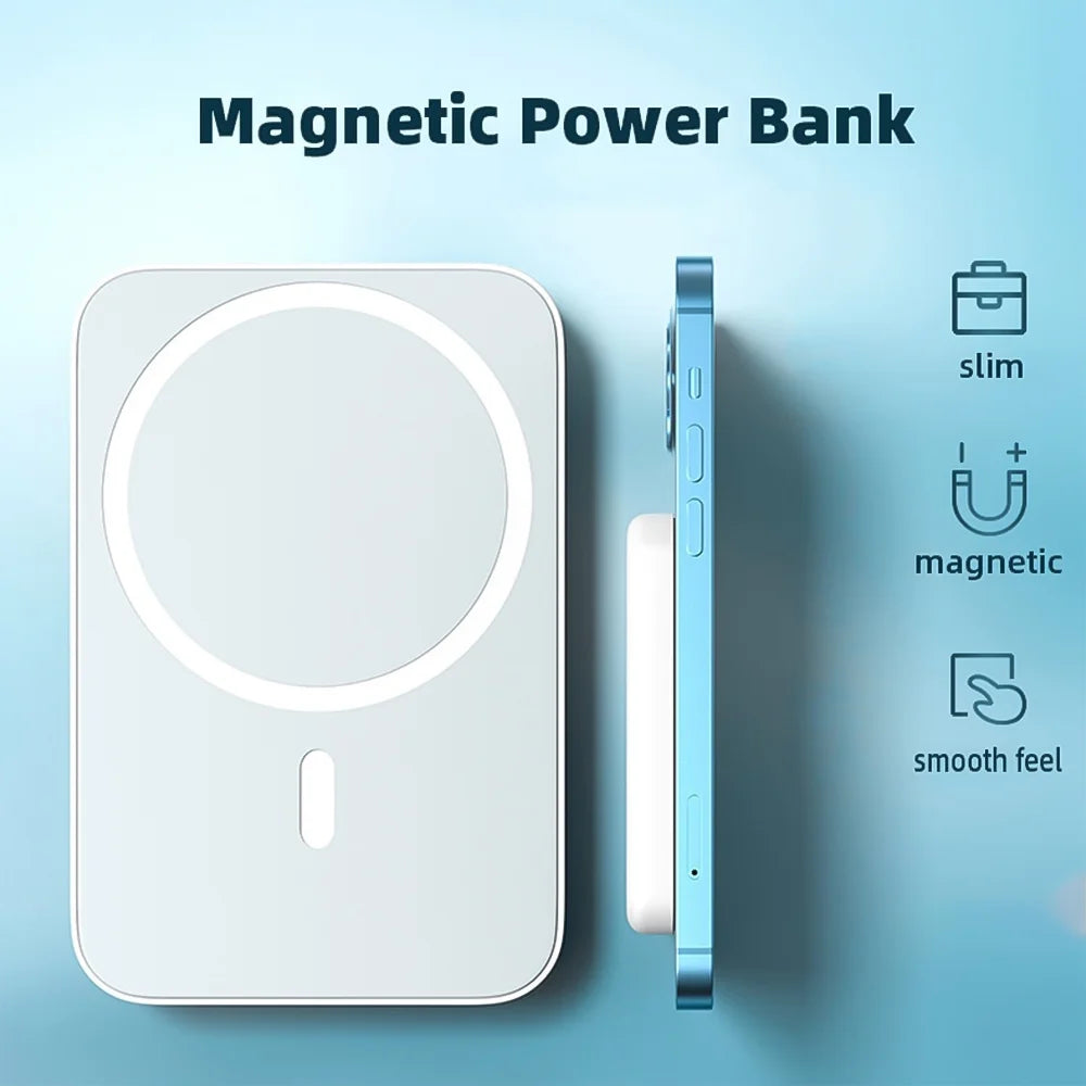 5000Mah Magnetic Wireless Portable Charger Power Bank Compatible with Iphone 15/14/13/12 Series, White